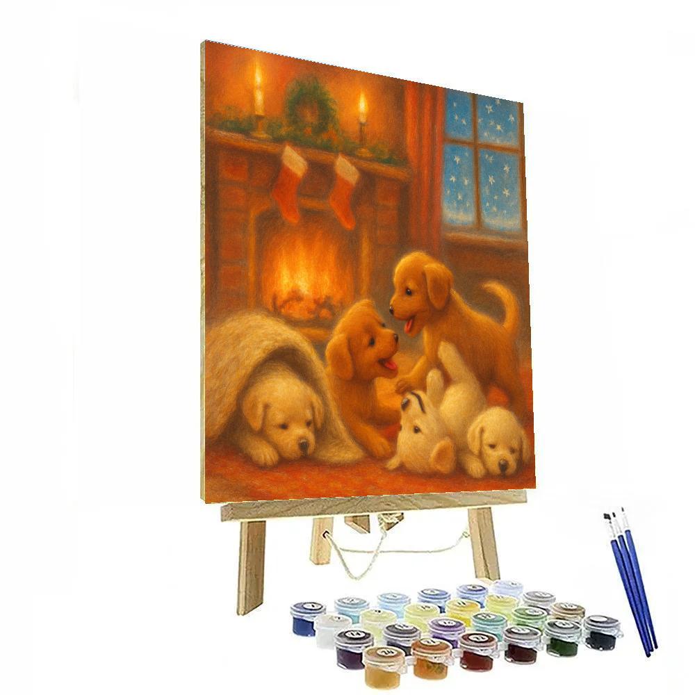 Puppies In Santa Hats By Hearth DIY paint by numbers