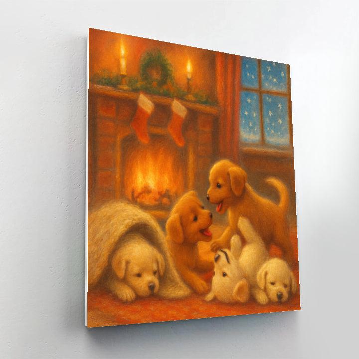 Puppies In Santa Hats By Hearth DIY paint by numbers