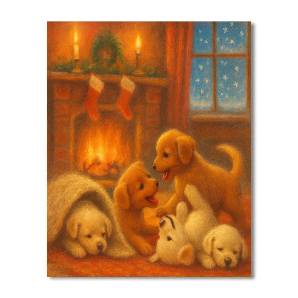 Puppies In Santa Hats By Hearth DIY paint by numbers