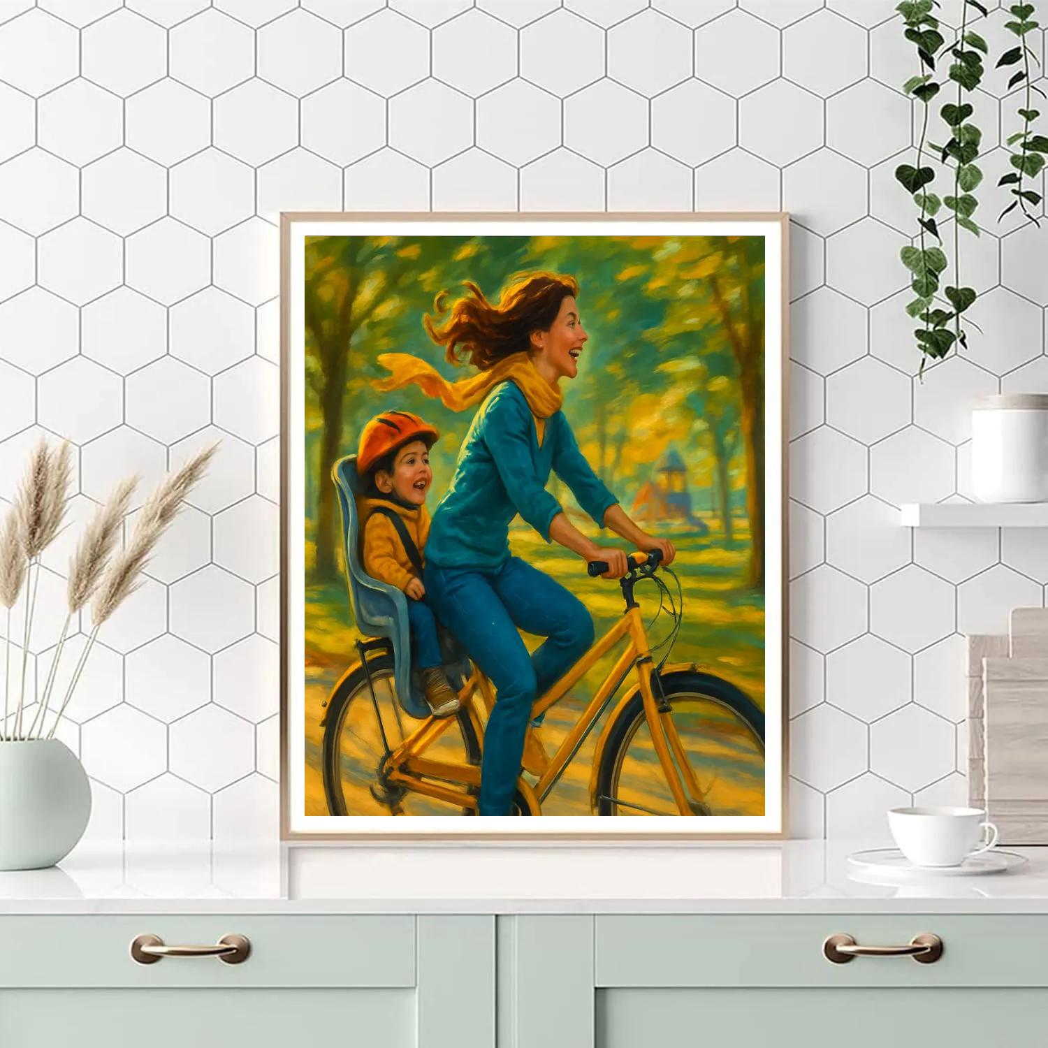 Mother And Child Bike Ride Together Paint by numbers kits