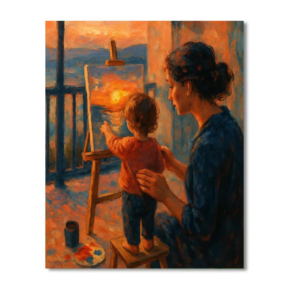Mother And Child Sunset Painting Moment DIY paint by numbers
