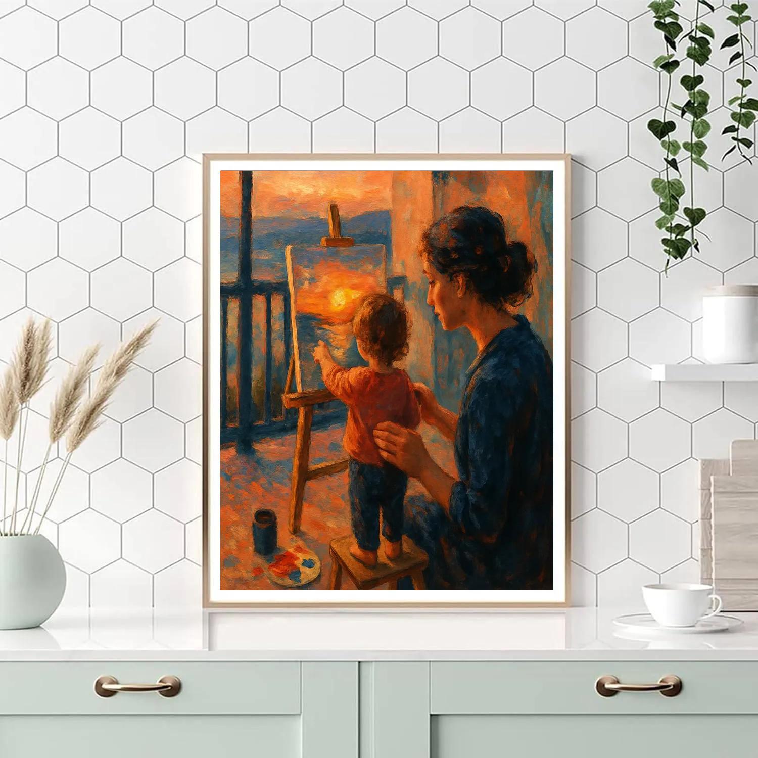 Mother And Child Sunset Painting Moment DIY paint by numbers