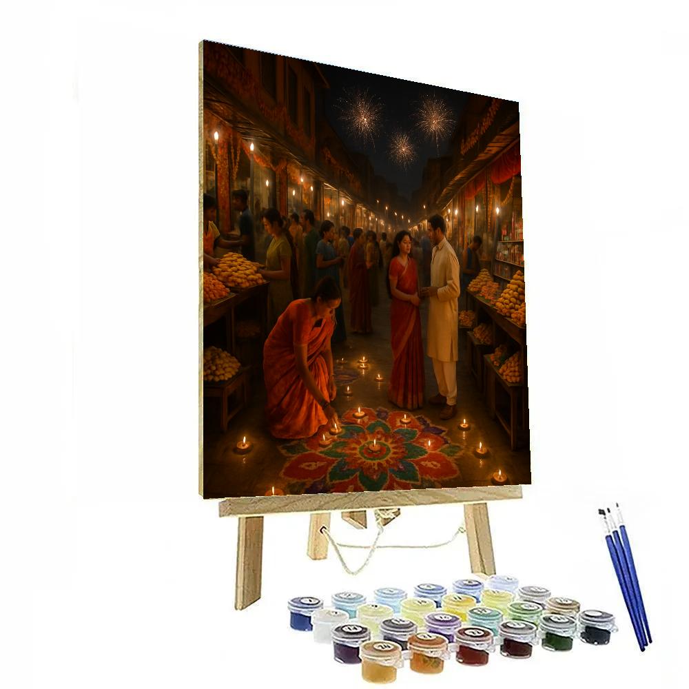 Diwali Night With Illuminated Indian Market Painting by numbers kit