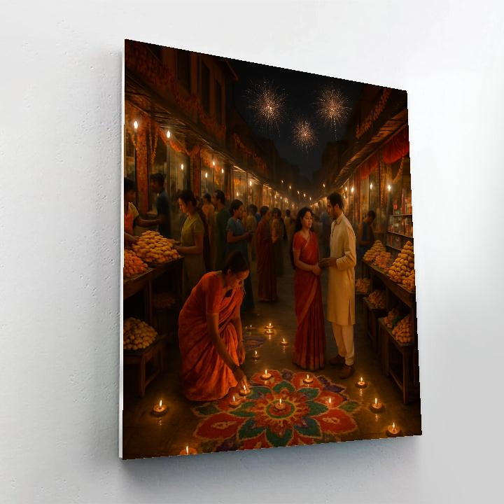 Diwali Night With Illuminated Indian Market Painting by numbers kit