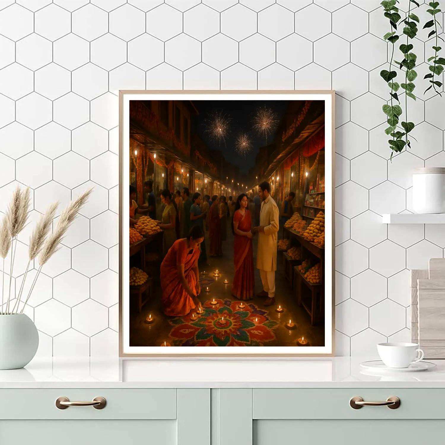 Diwali Night With Illuminated Indian Market Painting by numbers kit