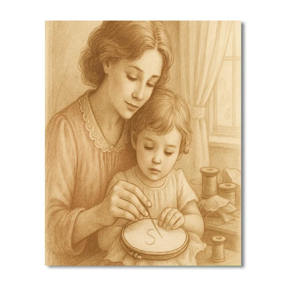 Mother And Child Sewing Memories Paint by numbers art