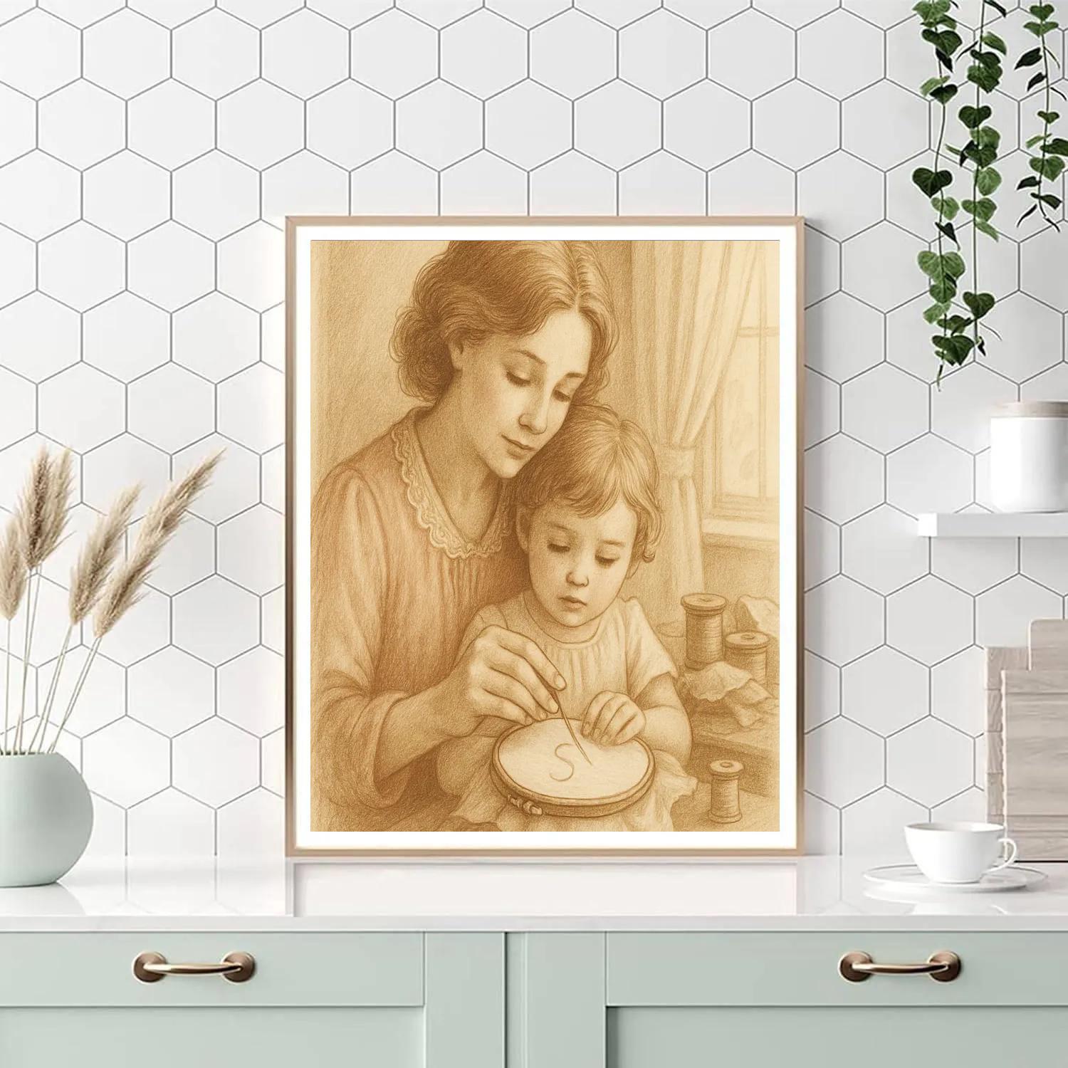 Mother And Child Sewing Memories Paint by numbers art