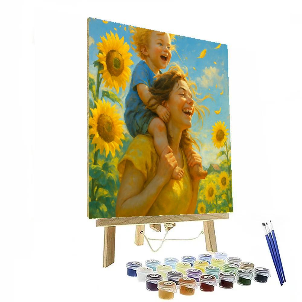 Mother And Child Sunflower Field Walk Paint by numbers art
