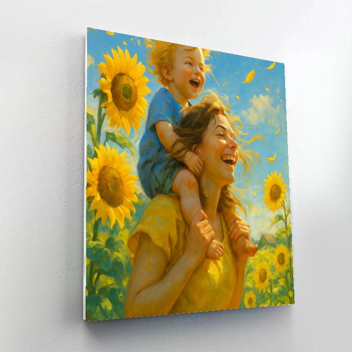 Mother And Child Sunflower Field Walk Paint by numbers art