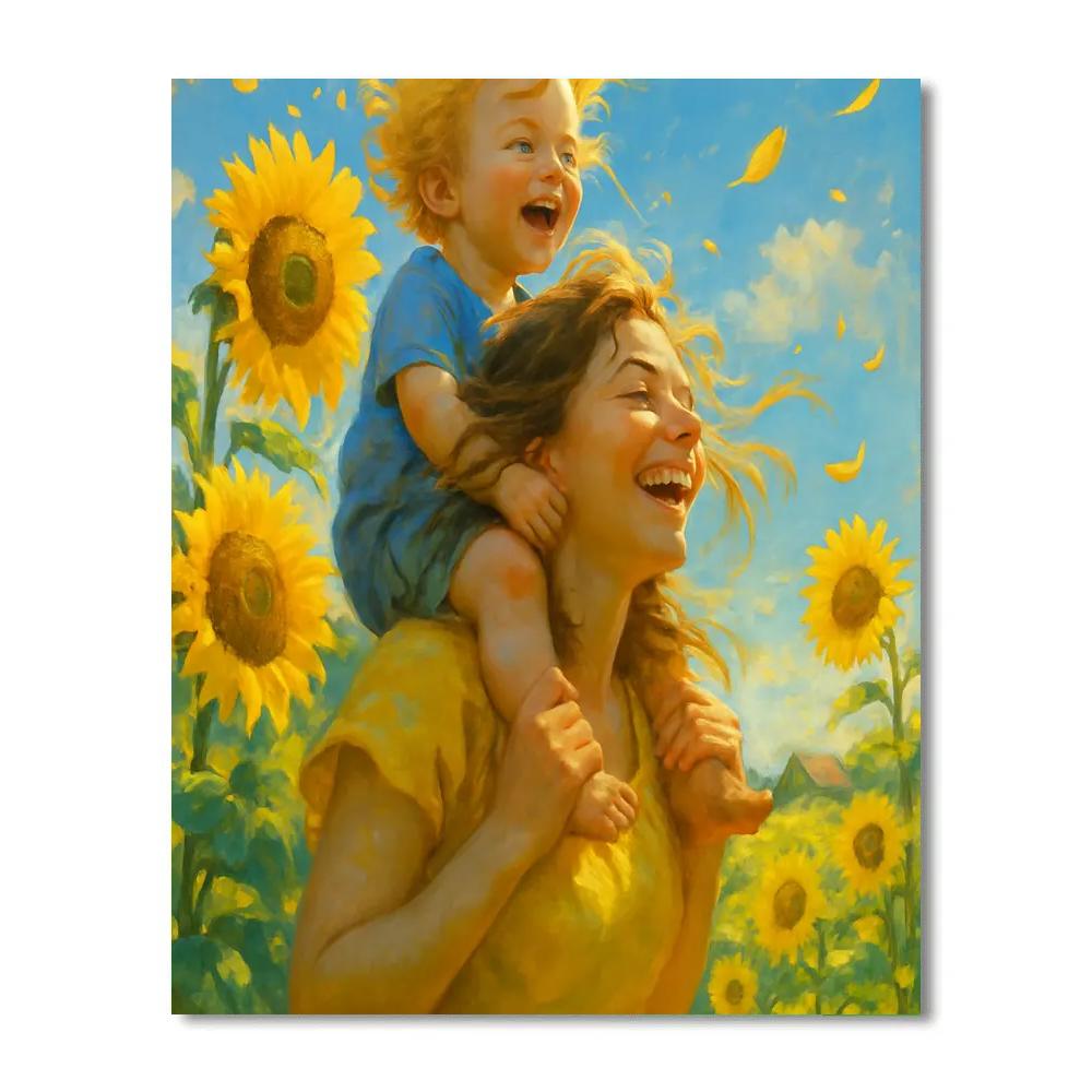 Mother And Child Sunflower Field Walk Paint by numbers art