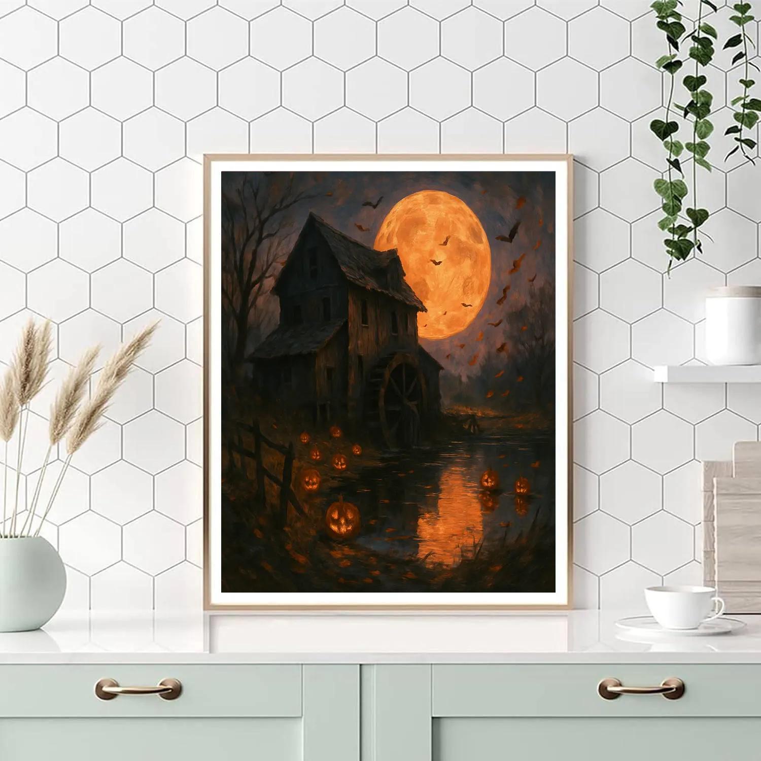 Harvest Moon Over Old Mill Paint by numbers kits