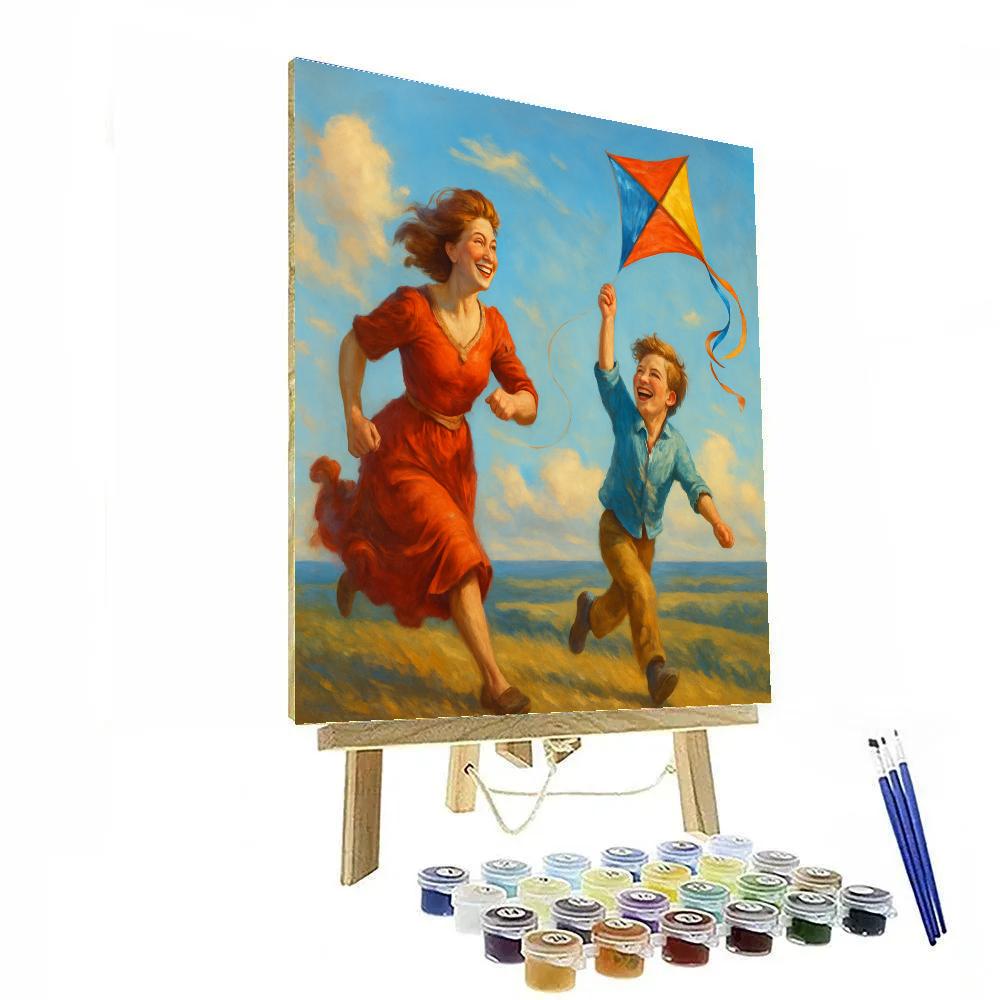 Mother And Child Sunset Kite Flying DIY paint by numbers
