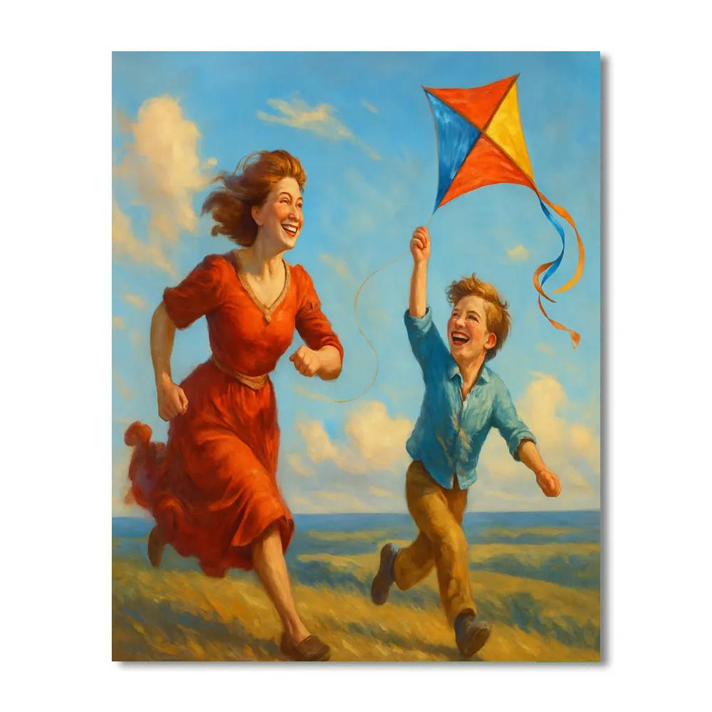 Mother And Child Sunset Kite Flying DIY paint by numbers