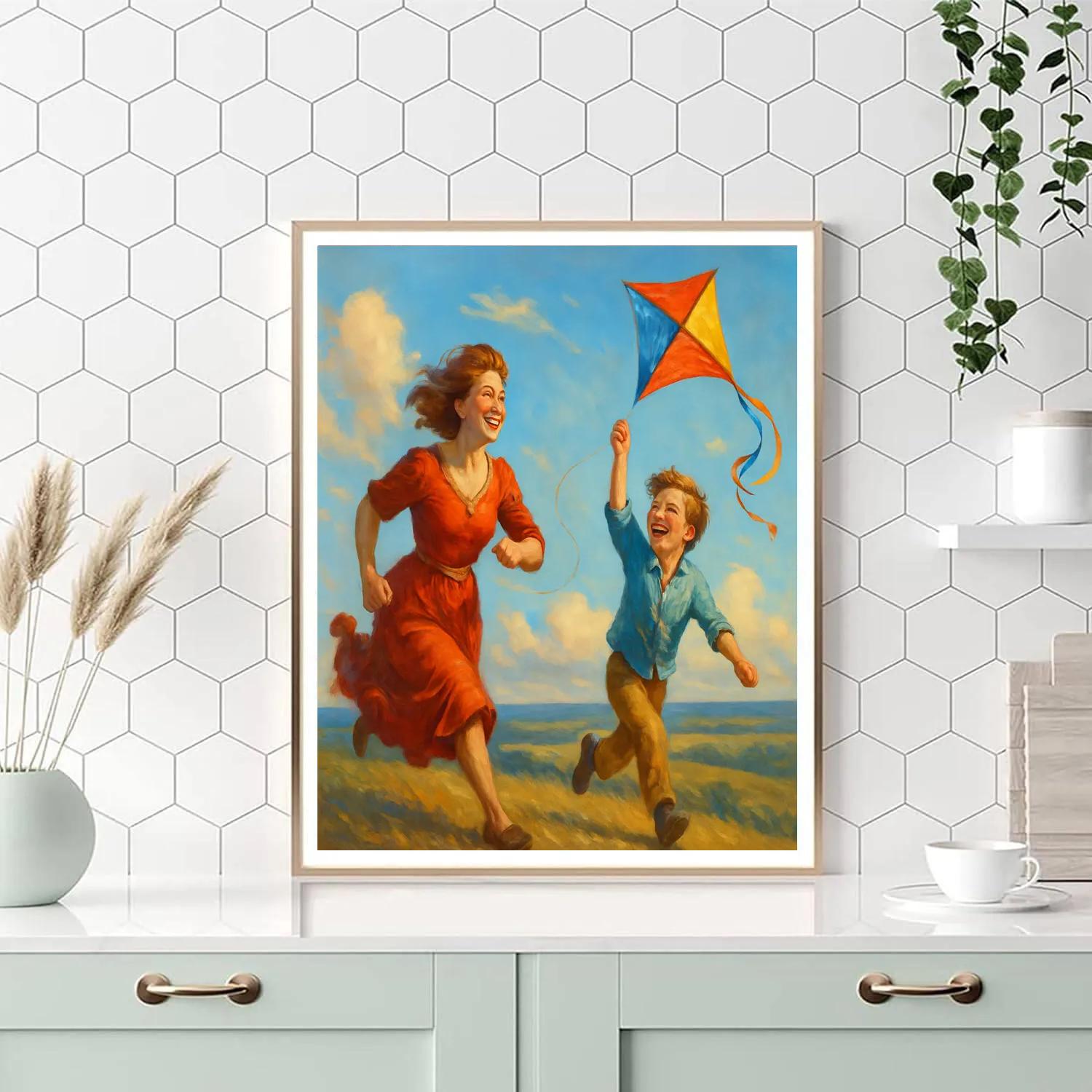 Mother And Child Sunset Kite Flying DIY paint by numbers