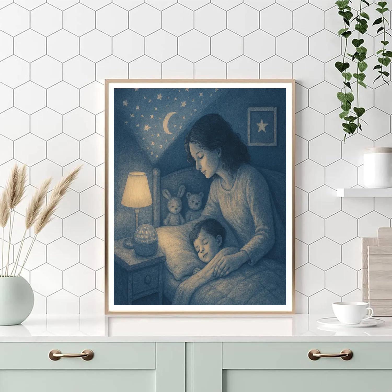Mother And Child Bedtime Story Moonlight painting number kit