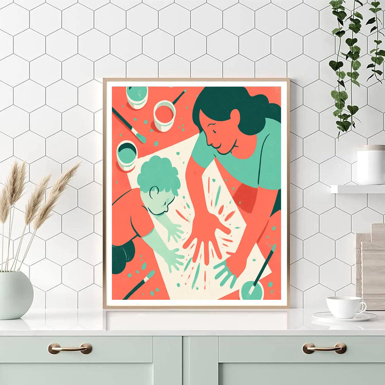 Mother And Child Handprint Art Painting by numbers kit