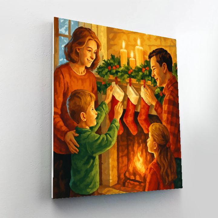 Snow-Dusted Stocking Scene painting number kit