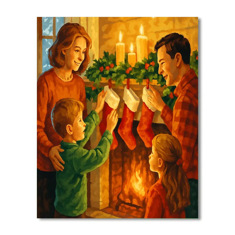 Snow-Dusted Stocking Scene painting number kit