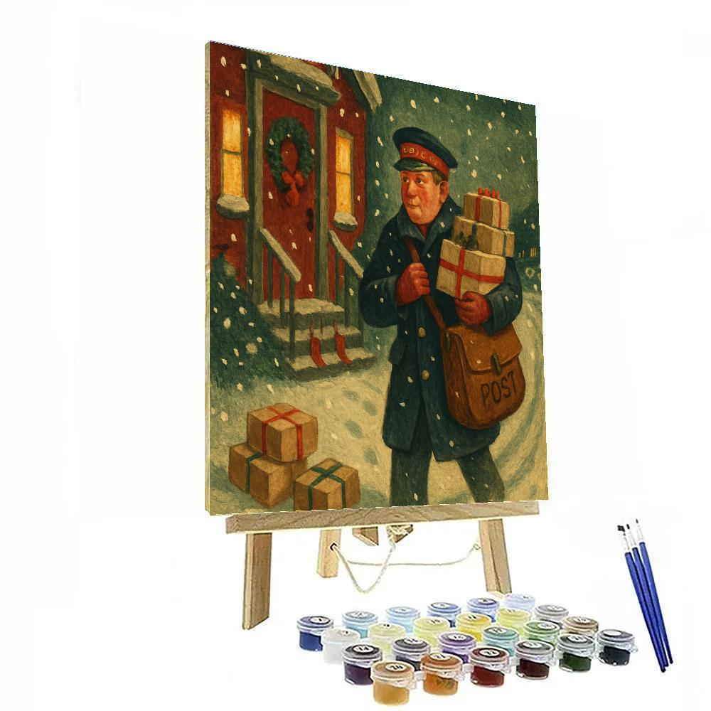 Snowy Postmans Delivery Night paint by color