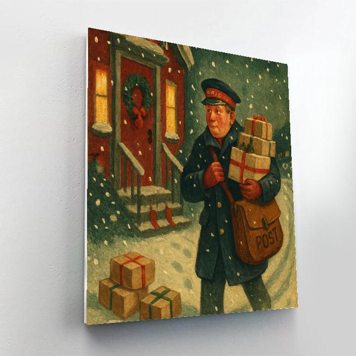 Snowy Postmans Delivery Night paint by color