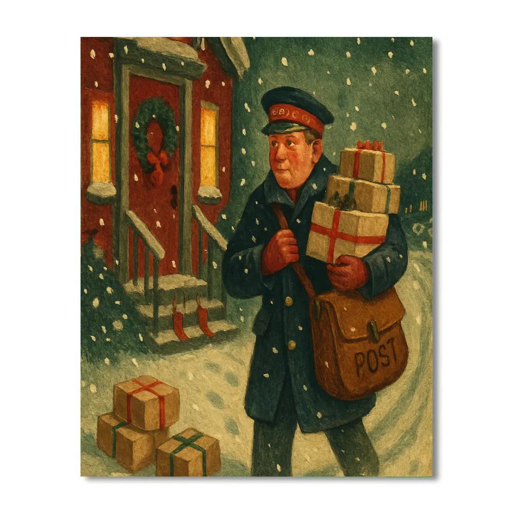 Snowy Postmans Delivery Night paint by color