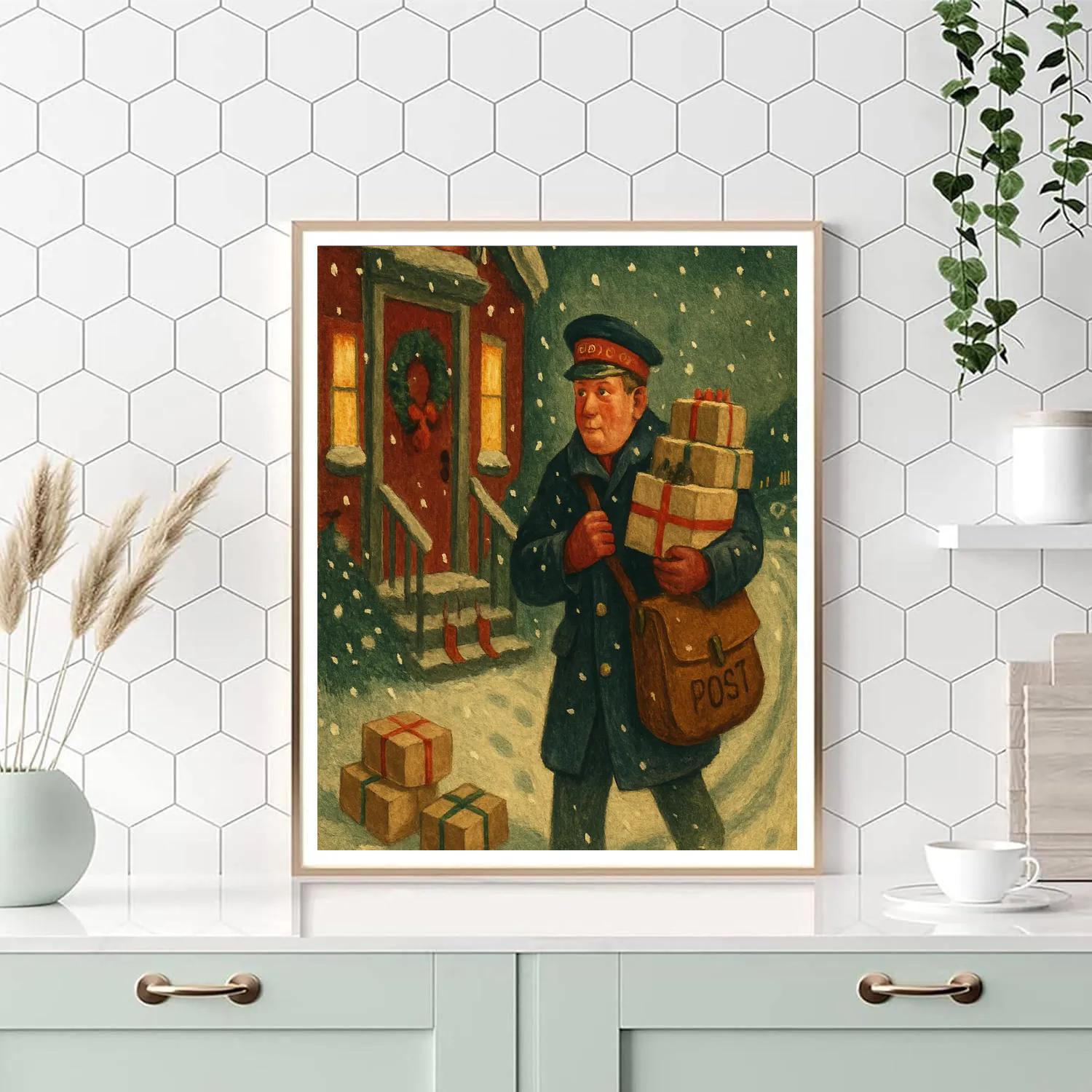 Snowy Postmans Delivery Night paint by color