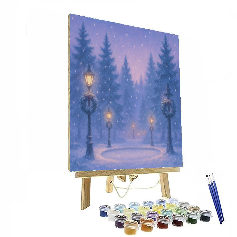 Frost-Kissed Lanterns In Pine Plaza Painting by numbers kit