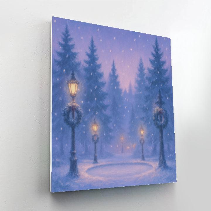 Frost-Kissed Lanterns In Pine Plaza Painting by numbers kit