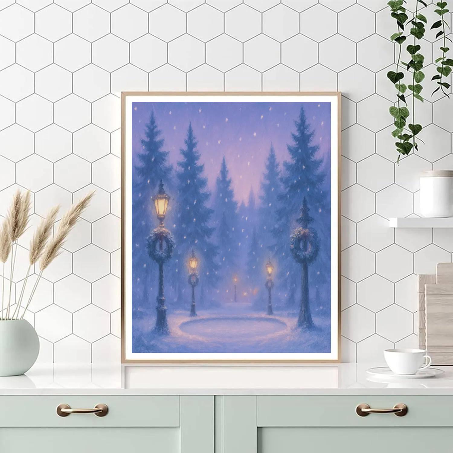 Frost-Kissed Lanterns In Pine Plaza Painting by numbers kit
