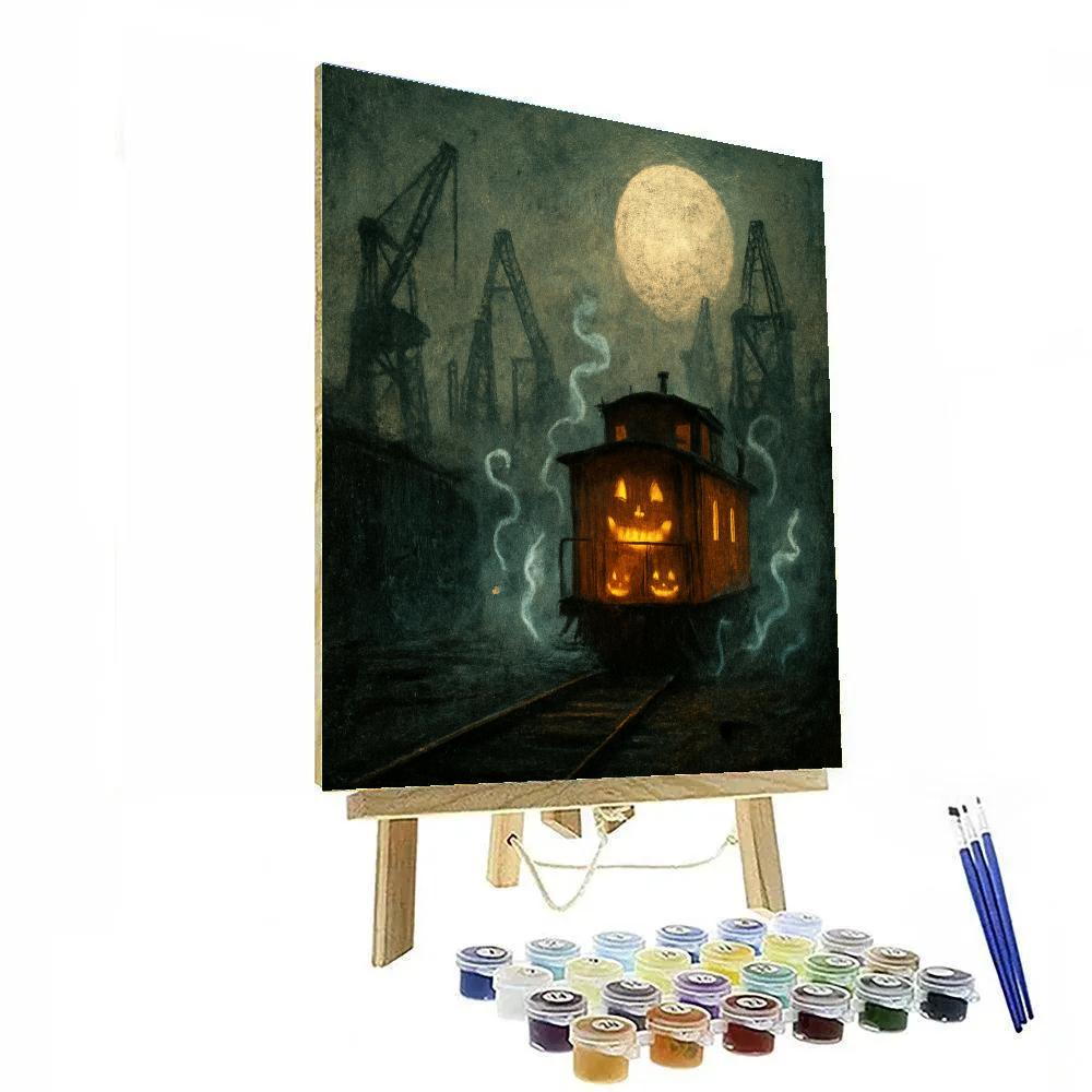 Foggy Trainyard At Witching Light Paint by numbers art