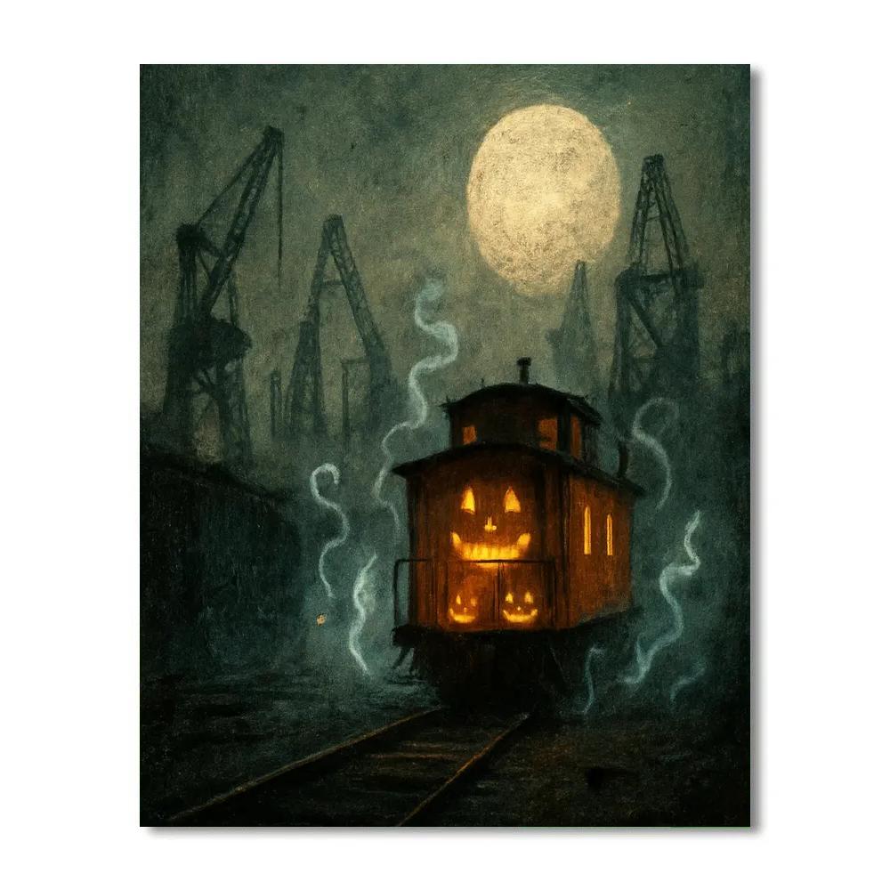 Foggy Trainyard At Witching Light Paint by numbers art