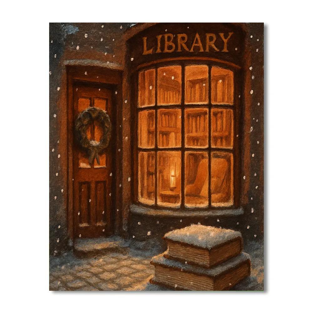 Snowbound Library Window Glow Paint by numbers kits
