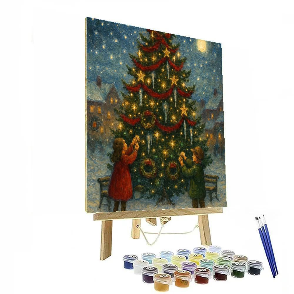 Icicle Ornaments On Village Square Tree Paint by numbers kits