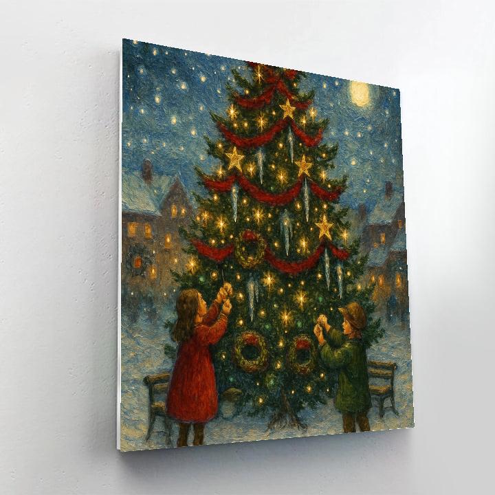 Icicle Ornaments On Village Square Tree Paint by numbers kits
