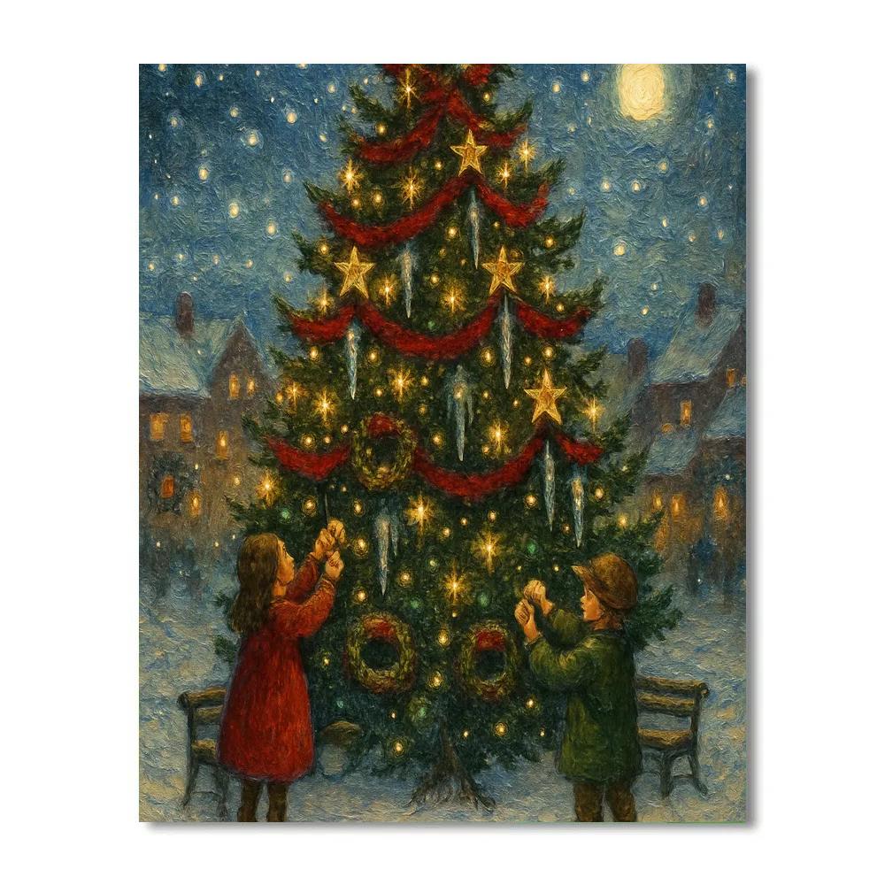 Icicle Ornaments On Village Square Tree Paint by numbers kits