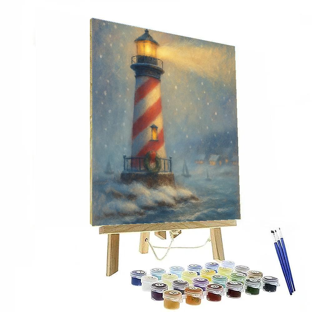 Peppermint Lighthouse Winter Watch painting number kit