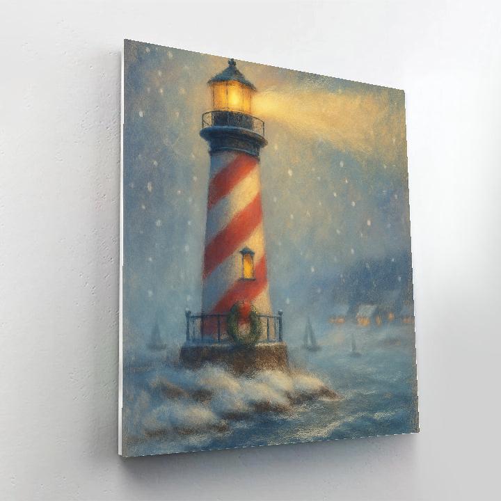 Peppermint Lighthouse Winter Watch painting number kit