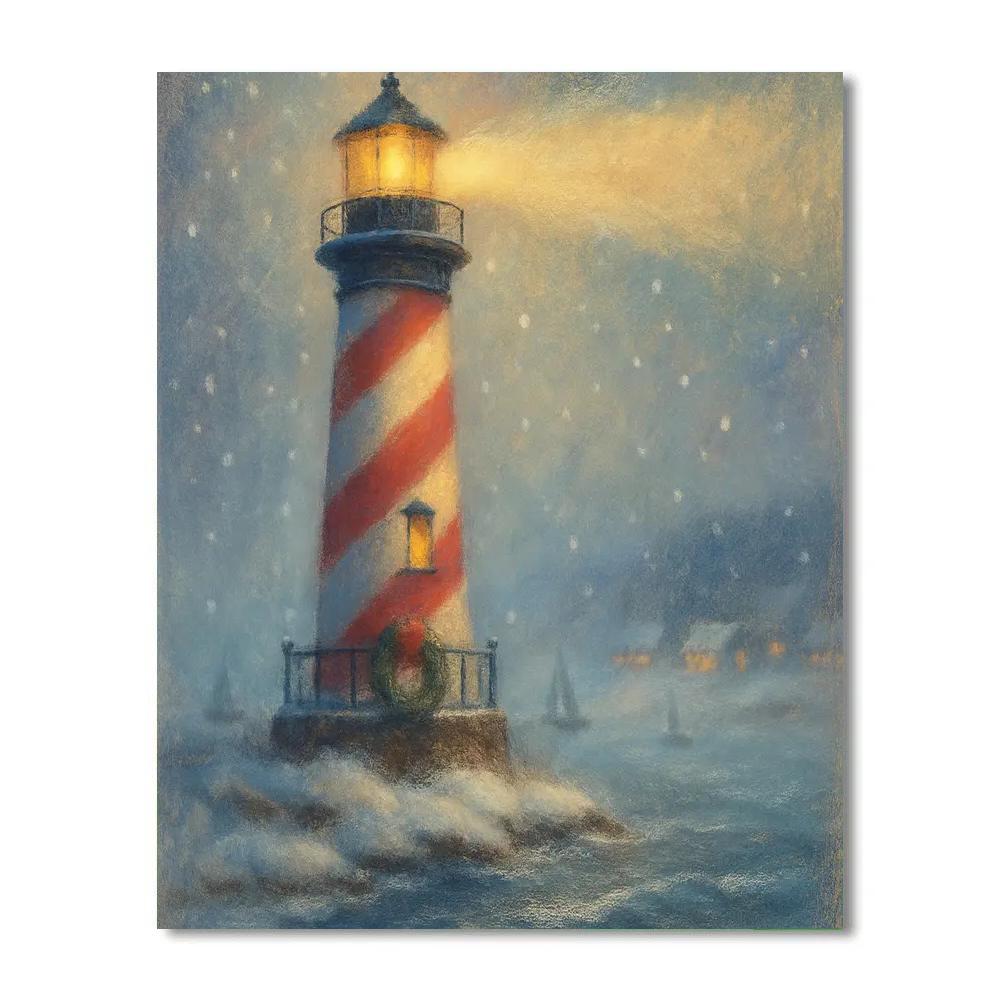 Peppermint Lighthouse Winter Watch painting number kit