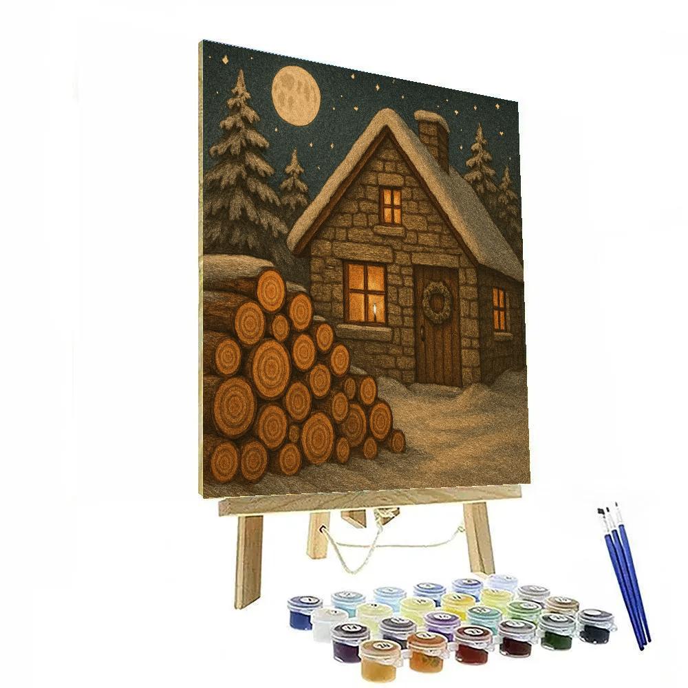Firewood Stacks And Starlit Masonry Paint by numbers art