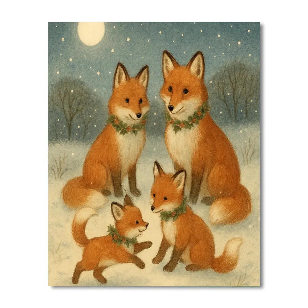 Noel Foxes By Moonlit Field paint by number