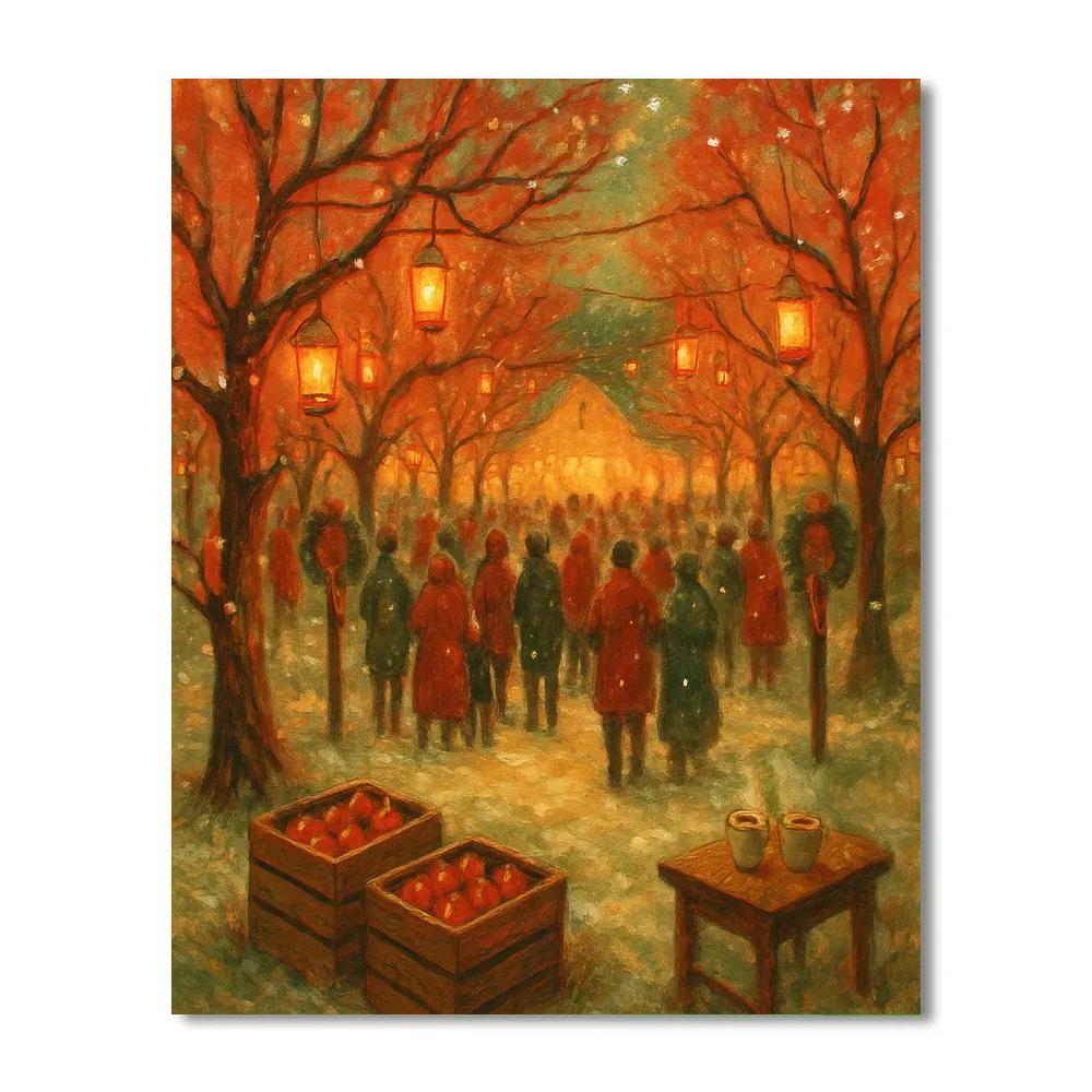 Holiday Orchard Lantern Gather Painting by numbers kit
