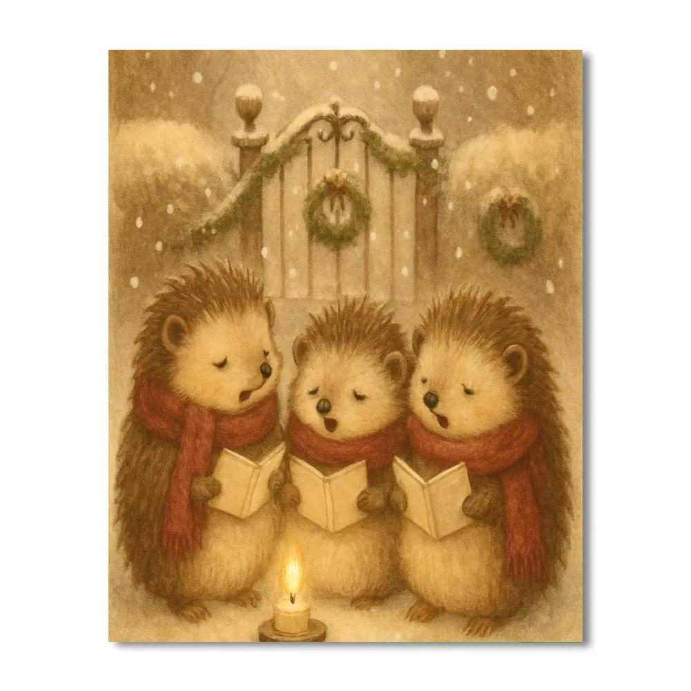 Hedgehog Carolers By Frosted Gate paint by number
