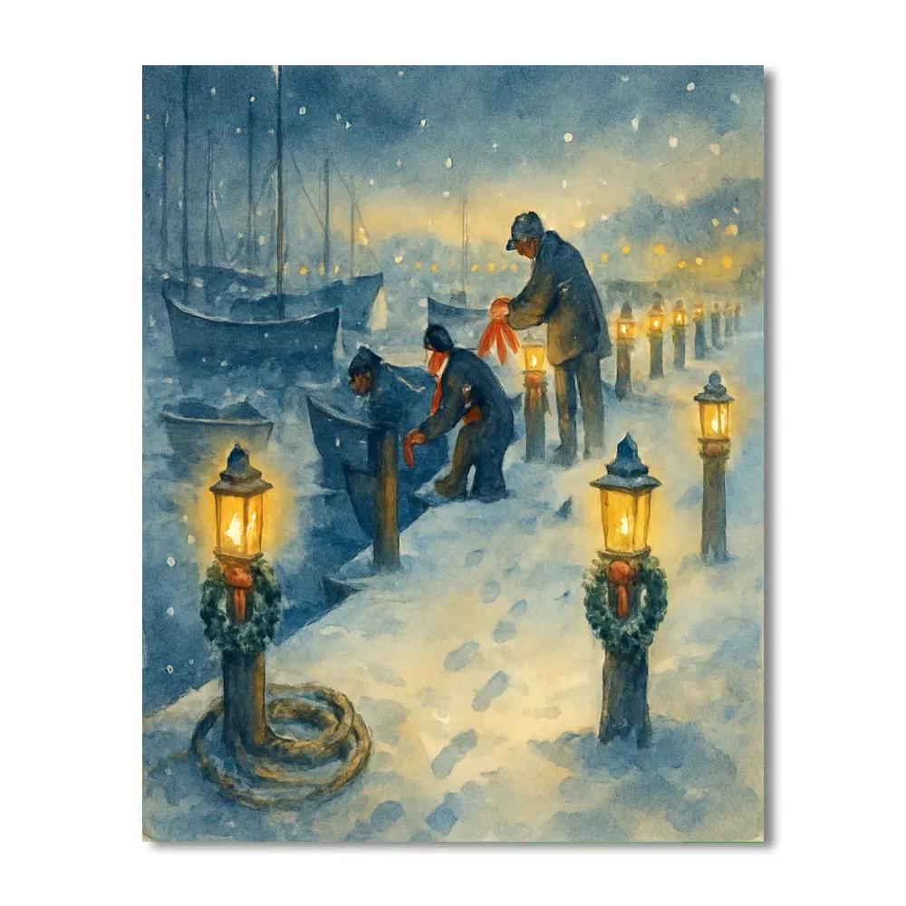 Little Lanterns Along Frosty Docks Paint by numbers kits