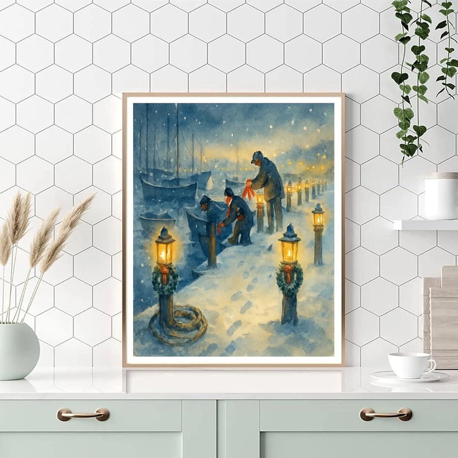 Little Lanterns Along Frosty Docks Paint by numbers kits