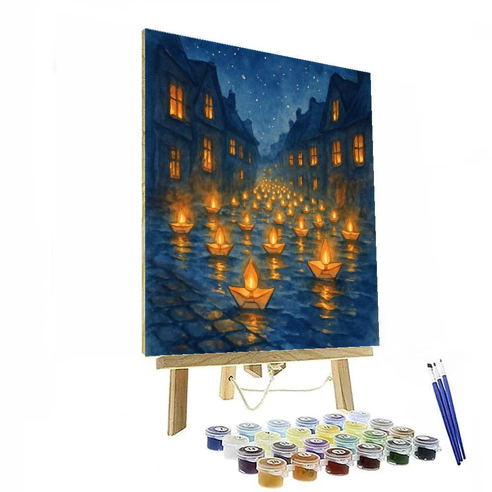 Lantern Lane Of Paper Boats Paint by numbers art