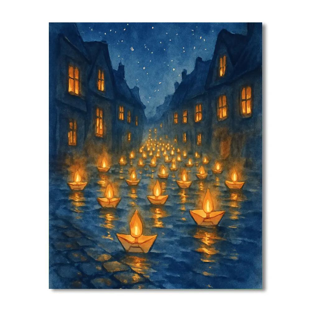 Lantern Lane Of Paper Boats Paint by numbers art