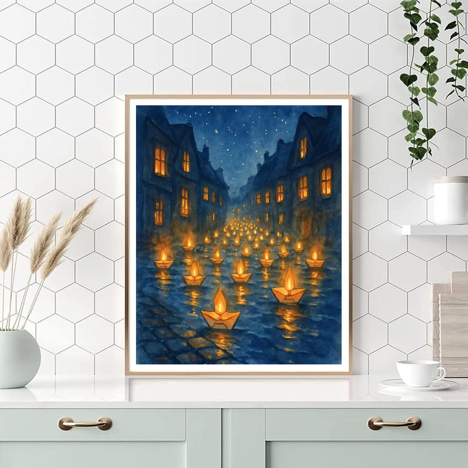 Lantern Lane Of Paper Boats Paint by numbers art