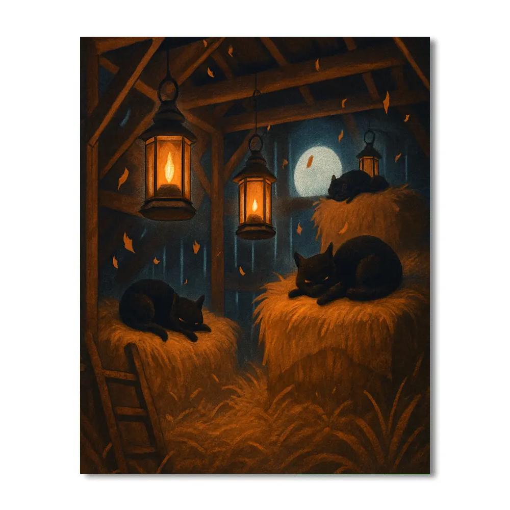 Moonlit Hayloft Lanterns painting number kit