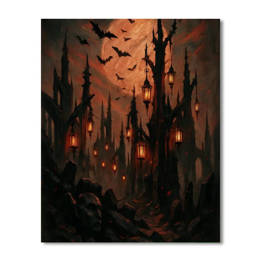 Lanterns Among Ruined Spires paint by numbers