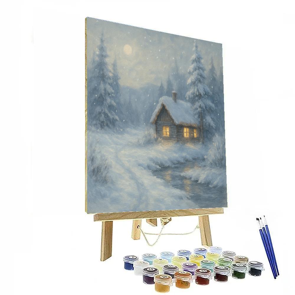 Moonlit Cabin By The Frozen Brook paint by color